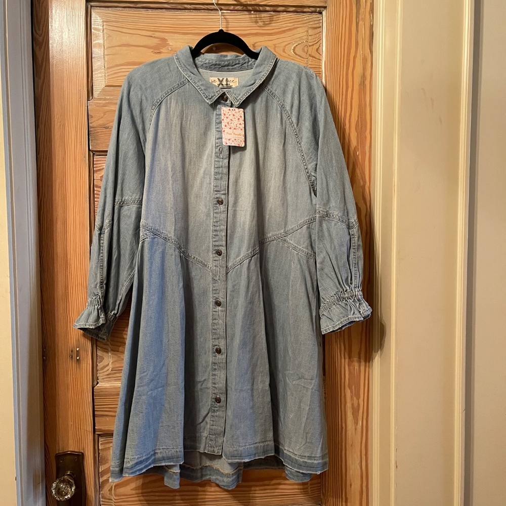 Free People * We The Free Hannah Denim Mini Dress with Pockets * Size XL * NWT! - Picture 4 of 16